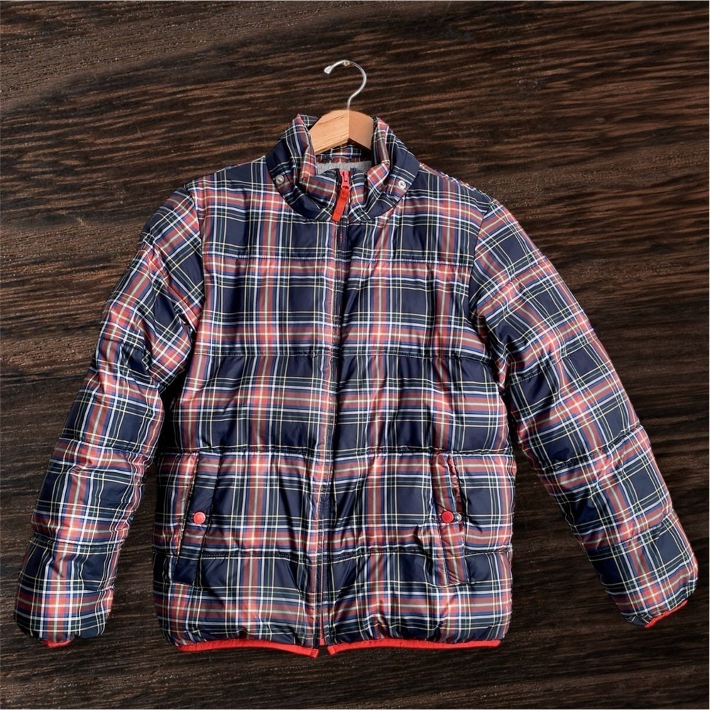 Mini BODEN Plaid Red Green Blue Puffer Jacket Ski Snow Winter Coat Kids 11-12Y